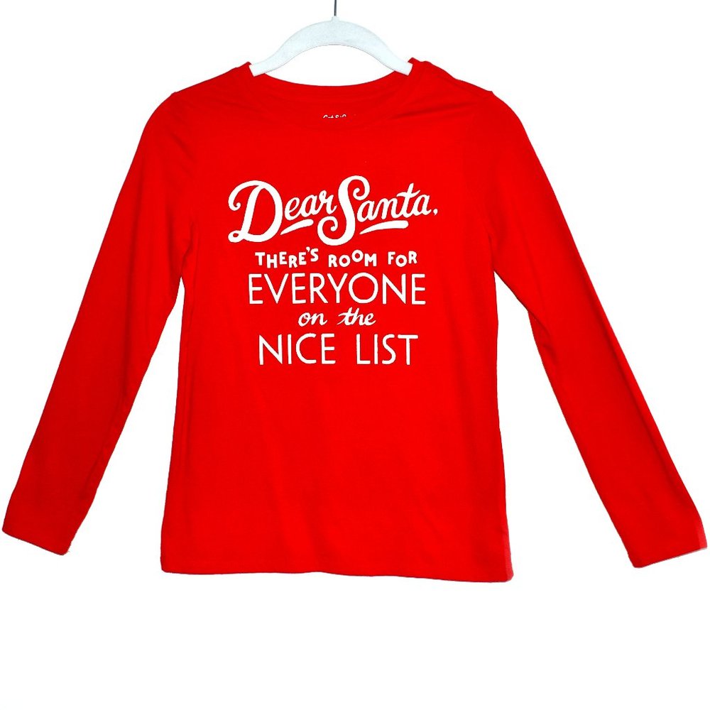 Cat & Jack Red Christmas Dear Santa Long Sleeve Crewneck T-Shirt - Large (10-12)